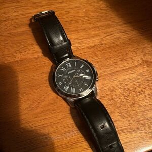 Fossil Silver and Black Leather Watch